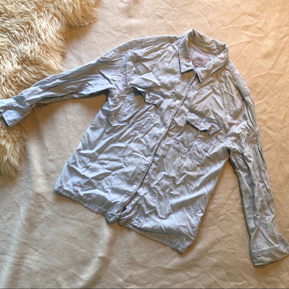 Rails Light Denim Blouse Embroidered White Stars